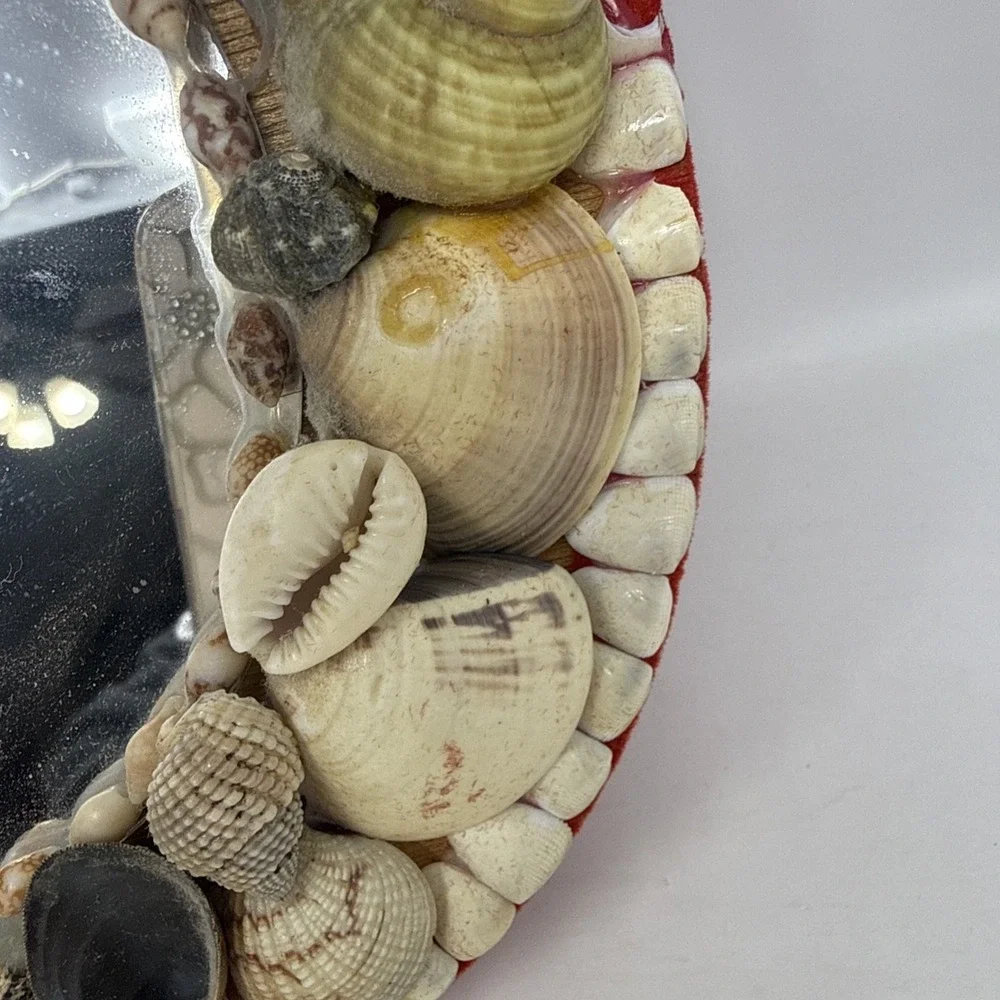 Vintage Oval Seashell Frame Wall Mirror 11.5X8.75 In Beach Damage Areas